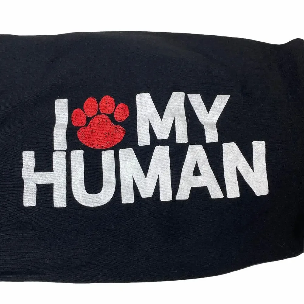 Doggie Skins I Love My Human Dog Hoodie Black White Striped Hooded Shirt Size L